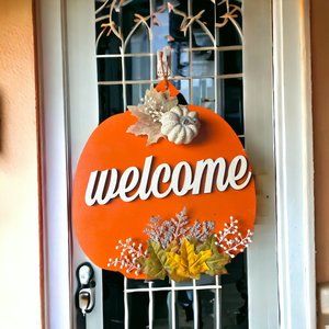 Hanging Pumpkin Sign - “Welcome”